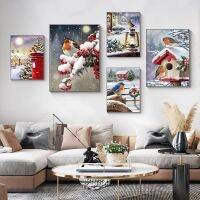 Christmas Decoration Painting Christmas Bird Snow Tree Festive Decoration Atmosphere Wall Art Room Living Room Decoration