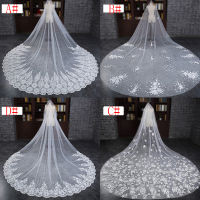 Real Photos 3M New Wedding Veils With Lace Crystal Applique Long Wedding Accessories One Layer Bridal Headwear Velos De Novia