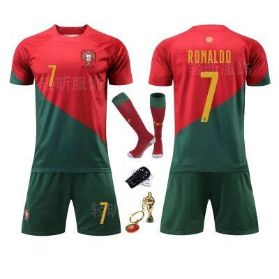 ﹉  Long sleeve Portugal shirt World Cup 2022 soccer uniform cristiano ronaldo 7 male and female students adult short sleeve coupon printing