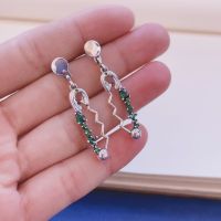 Korean 925 Sterling Silver Green Zirconia Long Hanging Earrings for Women Fashion Pin Shape Dangle Earrings Jewelry 2022 EH047