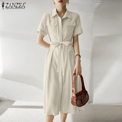 (สินค้ามาใหม่)(จัดส่งฟรี)Fancystyle ZANZEA เสื้อเชิ้ตทรงเอไลน์แฟชั่นสำหรับสไตล์เกาหลีของผู้หญิง OL ทำงานชุดซันเดรสแบบเปิดคอปก #11