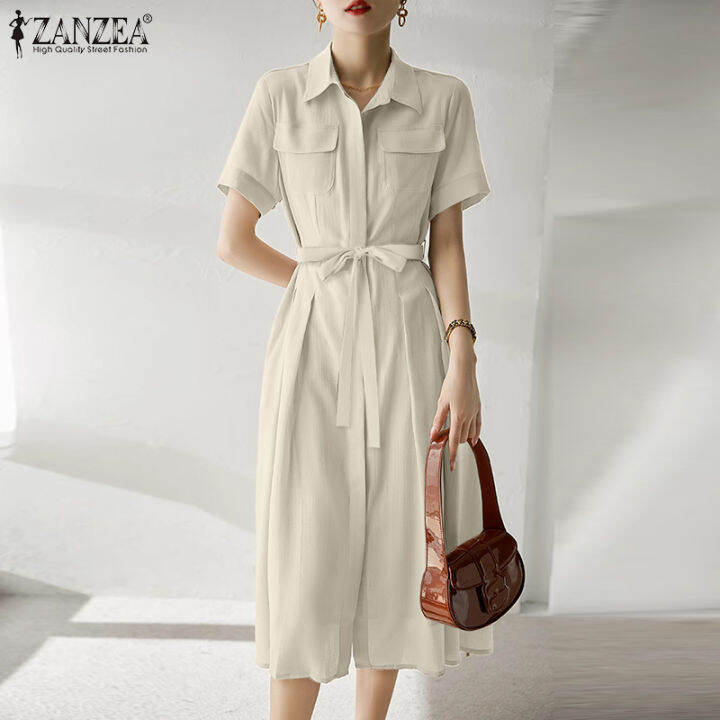 สินค้ามาใหม่-จัดส่งฟรี-fancystyle-zanzea-เสื้อเชิ้ตทรงเอไลน์แฟชั่นสำหรับสไตล์เกาหลีของผู้หญิง-ol-ทำงานชุดซันเดรสแบบเปิดคอปก-11