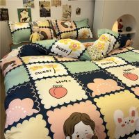 Contracted wind cartoon bedding bag four small quilt cover sheet I fresh student dormitory students grid three-piece suit