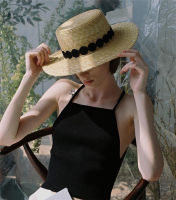 VRIGINER 2021 New Flat Top Black White Ribbon Summer Sun Visor Hat Fashion Straw Hat Elegant Ladies Wide Brim Panama Beach Hat