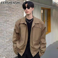 EERSHENSHI เสื้อแจ็กเก็ตทำงานดีไซน์ไฮเอนด์อเมริกาแบบย้อนยุคของผู้ชายเสื้อแจ็กเก็ตสั้นทรงลำลอง