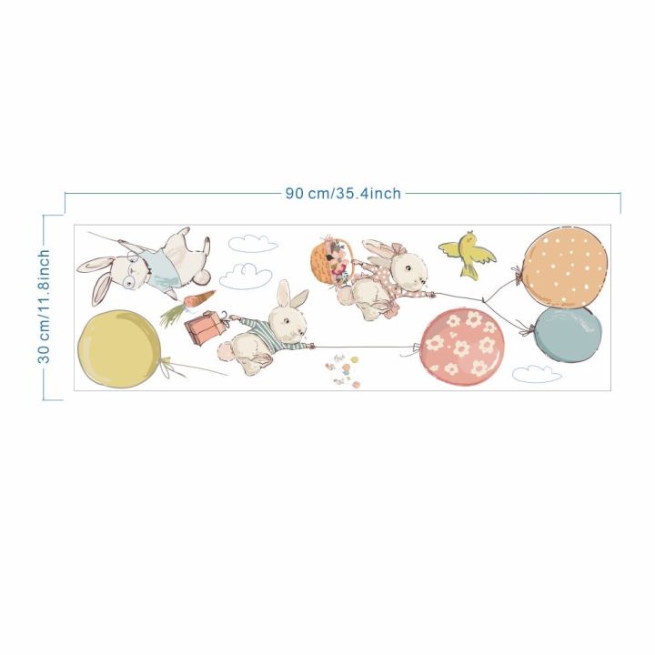 zooyoo-กระต่าย-ลูกโป่ง-นก-สติ๊กเกอร์ติดผนัง-ทางเข้าห้องนอนเด็ก-การตกแต่งกำแพง-สติ๊กเกอร์ประดับผนัง-ตกแต่งห้อง