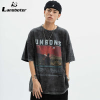 Lansboter เสื้อยืดวินเทจสำหรับทั้งหญิงและชายเสื้อยืดคู่แขนสั้นหลวมถนนฮิปฮอป