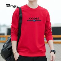 Intirage เสื้อยืดผู้ชาย,แขนยาวแบบพอดีตัวเกาหลีสีทึบ