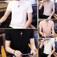 M R.T Baju Berkolar Baju Kemeja Berkolar Lelaki Baju Polo Lelaki เสื้อยืดแขนสั้นผู้ชาย,ผ้าฝ้ายบางฤดูร้อนแขนแขนสั้นครึ่งเสื้อโปโล Lapel