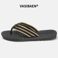 VASIBAEN?สามารถจ่ายเงินเมื่อได้รับสินค้า?รองเท้าแตะแบบสวมผู้ชายรองเท้าแตะแบบหนีบสไตล์อังกฤษแบบลำลองส้นแบนกันลื่นและทนต่อการสึกหร