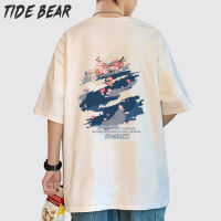 TIDE BEAR เสื้อแขนสั้นผ้าฝ้ายทรงหลวมแขนสั้นสำหรับทั้งหญิงและชายเสื้อยืดกราฟิตี้ทันสมัย