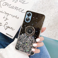 เคสโทรศัพท์มือถือแม่พิมพ์กลม OPPOA18 OPPO A18 4G 2023โปร่งใสใหม่พร้อมขาตั้งห่วงเกล็ดหิมะแวววาวฟอยล์สีทองฝาครอบป้องกัน TPU