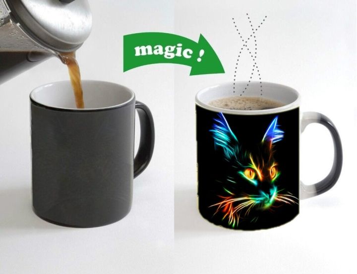 ถ้วยแก้วเปลี่ยนสีแก้วกาแฟแมววิเศษ110z-ใหม่2020สีของขวัญถ้วยใส่นมชาเครื่องเซรามิค