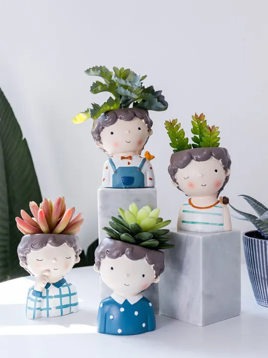 [HCM]Chậu Trồng Cây Cảnh Chàng Trai Trang Trí Để Bàn Sen Đá Xương