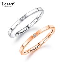 【YF】 Lokaer Stainless Steel 2mm White Cubic Zirconia Stone Rings Jewelry For Women Girls Trendy Office Finger R19163
