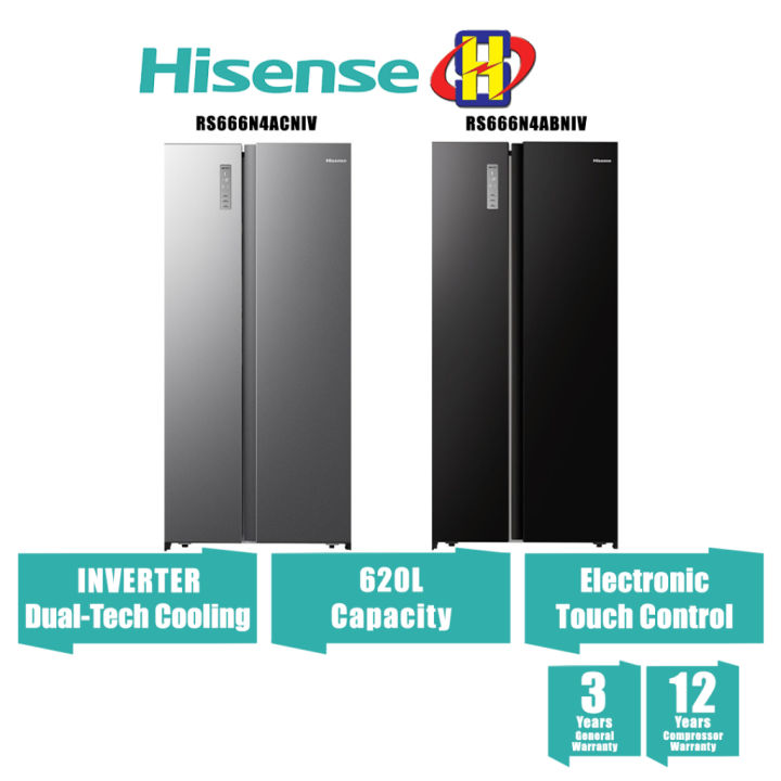 Free Delivery Hisense Refrigerator 620lblacksilver Inverter Side By Side Fridge 6178