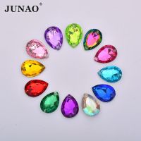 JUNAO 13x18mm Sew On Colorful Drop Rhinestone Sewing Acrylic Applique Pointback Strass Crystal Stones for Clothes Jewelry Making