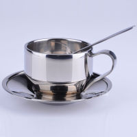 304 Double Layer Stainless Steel Coffee Cup And Saucer Plating Gold Silver MilkTea Espresso Mug Party Drinkware