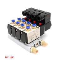 4V210-08 DC12V DC24V AC220V 2 Positions 5 Way Solenoid Valve Aluminum Base Fitting Mufflers Set 4 Stationsler Quick Fitting Base 4 Sets