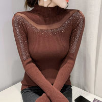 New 2021 Autumn Winter Turtleneck Women Knitted Sweater Fashion y Hot Diamond Women Pullover Solid Color Tops