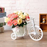 2023 Rattan Bike Vase with Silk Flowers Colorful Mini Rose flower Bouquet Daisy Artificial Flores For Home Wedding Decoration