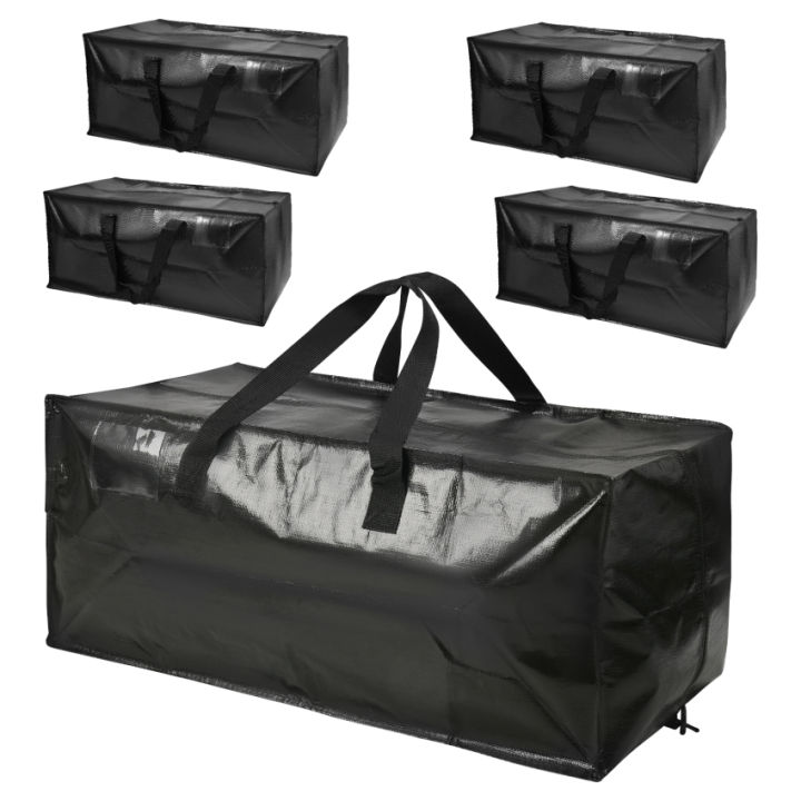 4-pack-110l-moving-boxes-large-strong-with-lid-heavy-duty-waterproof-storage-box-for-moving-house-laundry-bags-with-zips-storage-bags-for-clothes-duvet-black-black