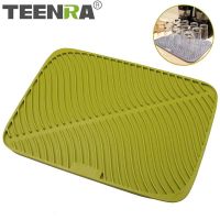 TEENRA Large Silicone Drying Mat Dish Drying Placemat Non-slip Table Placemat Silicone Counter Mat Glass Coaster Kitchen Tools