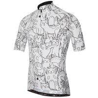 2022 Elasticity Breathable White Cartoon Cat Cycling Jersey Short Sleeve Bike Clothing Top Road Team Bicycle Shirts