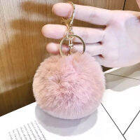 【2023】1pcs 8cm Fake Fur nd Bag Keychain Pompom Car Keyring Gold Color Chains Pompons Fake Fox Rabbit Fur Charms Chain