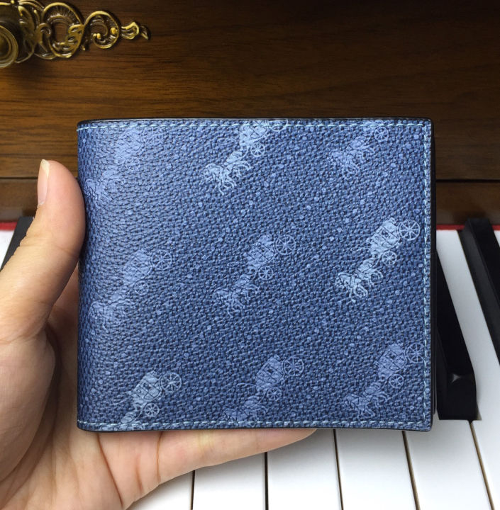 Ví Coach nam Men's Wallet ID Billfold Horse & Carriage Dot Jewel Pale Blue  NWT ( Coach C4332) 