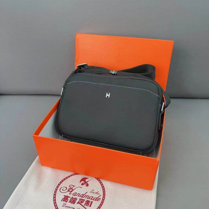 [Gift Box] European Station Men's Leather Shoulder Bag Messenger Bag