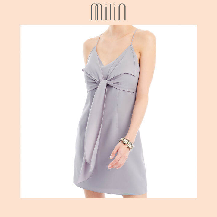 milin-knotted-v-neck-mini-dress-เดรสสั้นสายเดี่ยวคอวีผูกหน้า-great-dress