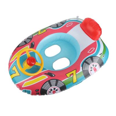 Inflatable Pool Float PVC Airplane Shape Swimming Ring Float Boat with Steering Wheel for Toddler Kids
