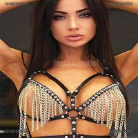 ↂ₪ FCPH Women Leather Body Chest Harness Cage Bra Chain Belt Gothic Costume Black