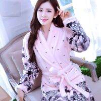 【ขายร้อน】 XueHua❉ ฤดูหนาวฤดูใบไม้ร่วงดอกไม้แต่งตัวชุดที่อบอุ่นโรงแรม Housecoat เสื้อคลุมอาบน้ำผู้หญิงเสื้อคลุมอาบน้ำชุดนอนสำหรับหญิงบ้านเสื้อผ้า