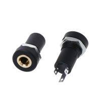 2X 3.5MM Jack Socket 3 Pole Black Stereo Solder Panel Mount Golden With Nuts