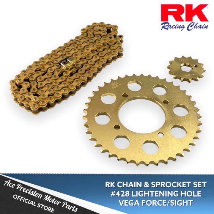 RK RACING CHAIN/SPROCKET SET VEGA FORCE, SIGHT 428 LIGHTENING HOLE