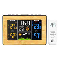 Wireless Digital Display Hygrothermograph Ws201b Color Screen Bamboo Plate Home Weather Station Lcd Weather Forecast