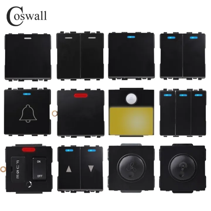 [HOT] COSWALL Black Pulse Curtain Doorbell Dimmer 20A Water Heater Footlight Blind Cover Fuse