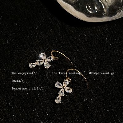 [COD] [Faith]! score micro-inlaid zircon plated 14K French simple cross earrings female factory