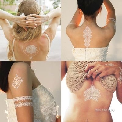 White lace tattoo stickers waterproof and durable female shoulder collarbone bow summer simulation henna sexy flower arm stickers