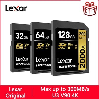 Lexar 2000X SD Card 32GB 128 GB 64GB Class 10 U3 V90 4K การ์ดหน่วยความจำ32 64 128 Gb 300MB Flash Card หน่วยความจำ SD สำหรับกล้อง SDXC SDHC Freebies