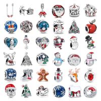 Christmas Tree Santa Claus Snowman House Reindeer Classic Bead Fit Original Pandora Charms Bracelet DIY 925 Silver Color Jewelry