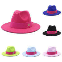 สีทึบกุหลาบสีแดงเข็มขัดรู้สึกแจ๊ส Fedora หมวกผู้ชายที่สง่างามผู้หญิงปีกกว้างปานามา T rilby หมวก wholesales