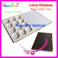 Black Leather Optical Lens Display Case Sample Box Tray Holding 12 pcs of Lenses Size Diameter 75mm free shipping D009-12