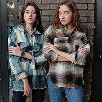 Plaid Women Oversize Woolen Shirts  Fashion Ladies Soft Thick Shirt Party Female Elegant Loose Tops Vintage Girls Chic Shirt