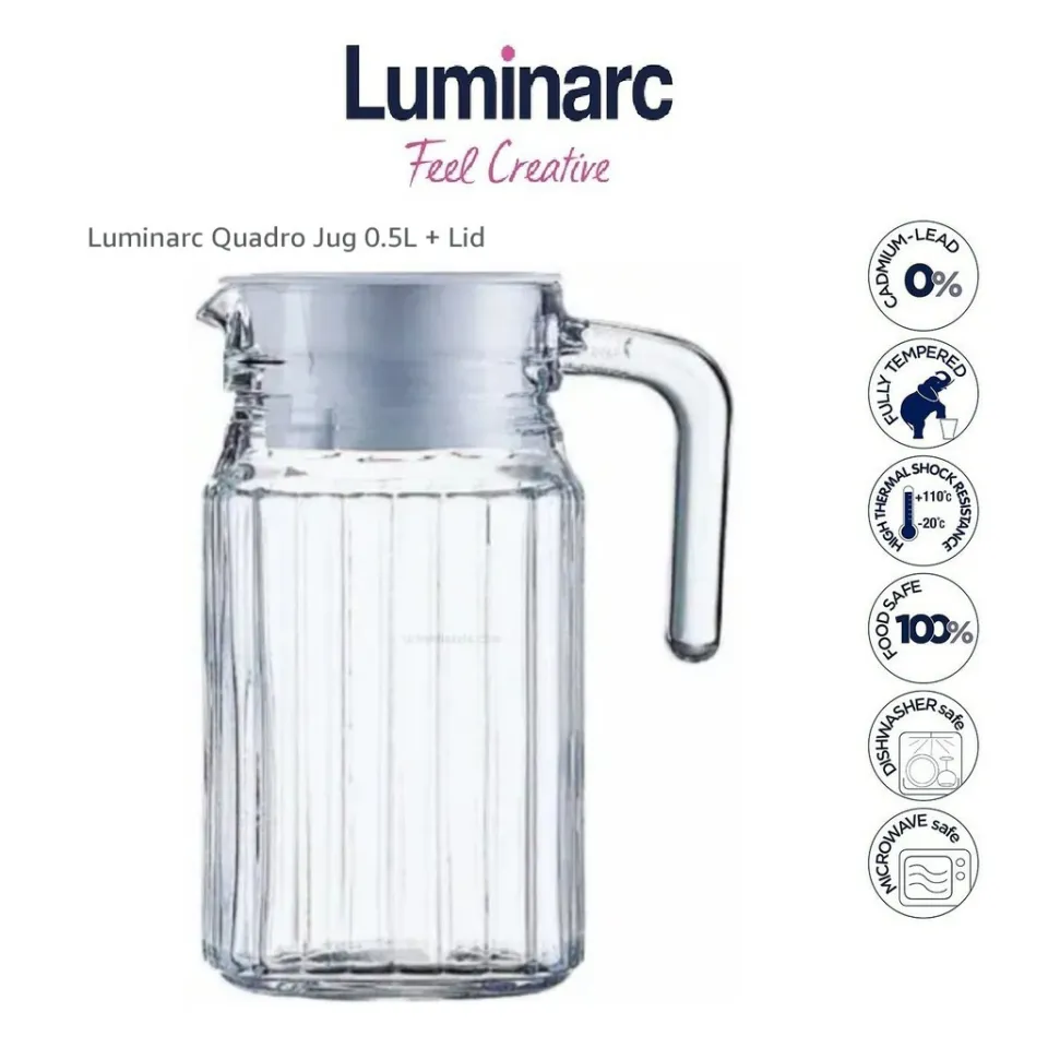 Luminarc Quadro 16.75-Ounce Jug/Pitcher with White Lid