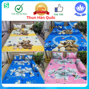 Ga giường drap thun Hàn Quốc 3D cao cấp bộ 4 món gồm 1 ga, 2 vỏ gối nằm, 1