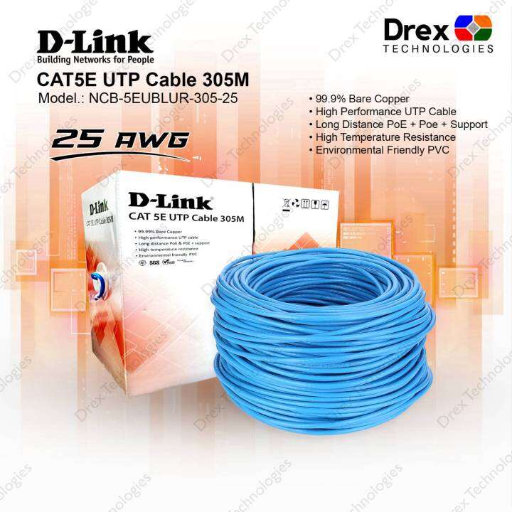 305M D-Link UTP Cable Cat5E 1000FT Ethernet Cable Cat5 25AWG- Blue ...