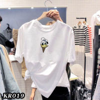 kr019พร้อมส่ง**สินค้ามาใหม่** เสื้อยืดคอกรมแฟชั่น แขนสั้น ลายไอติมโดนัน เนื้อผ้านุ่ม ใส่สบาย ไม่ร้อน ผ้าไม่หนาไม่บางเกินไป unisex